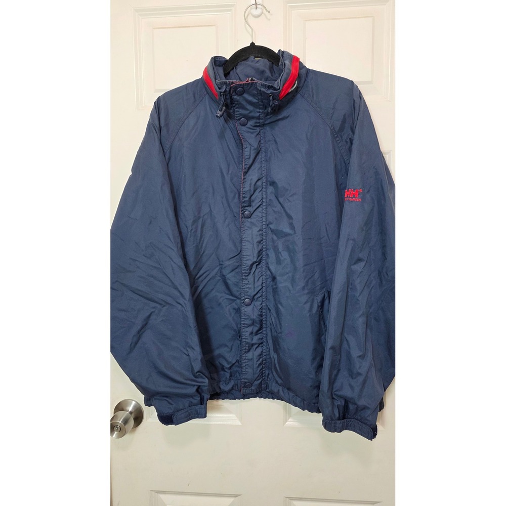 VTG Helly Hansen Packable Windbreaker Jacket Mens Medium Navy Blue Red HH
